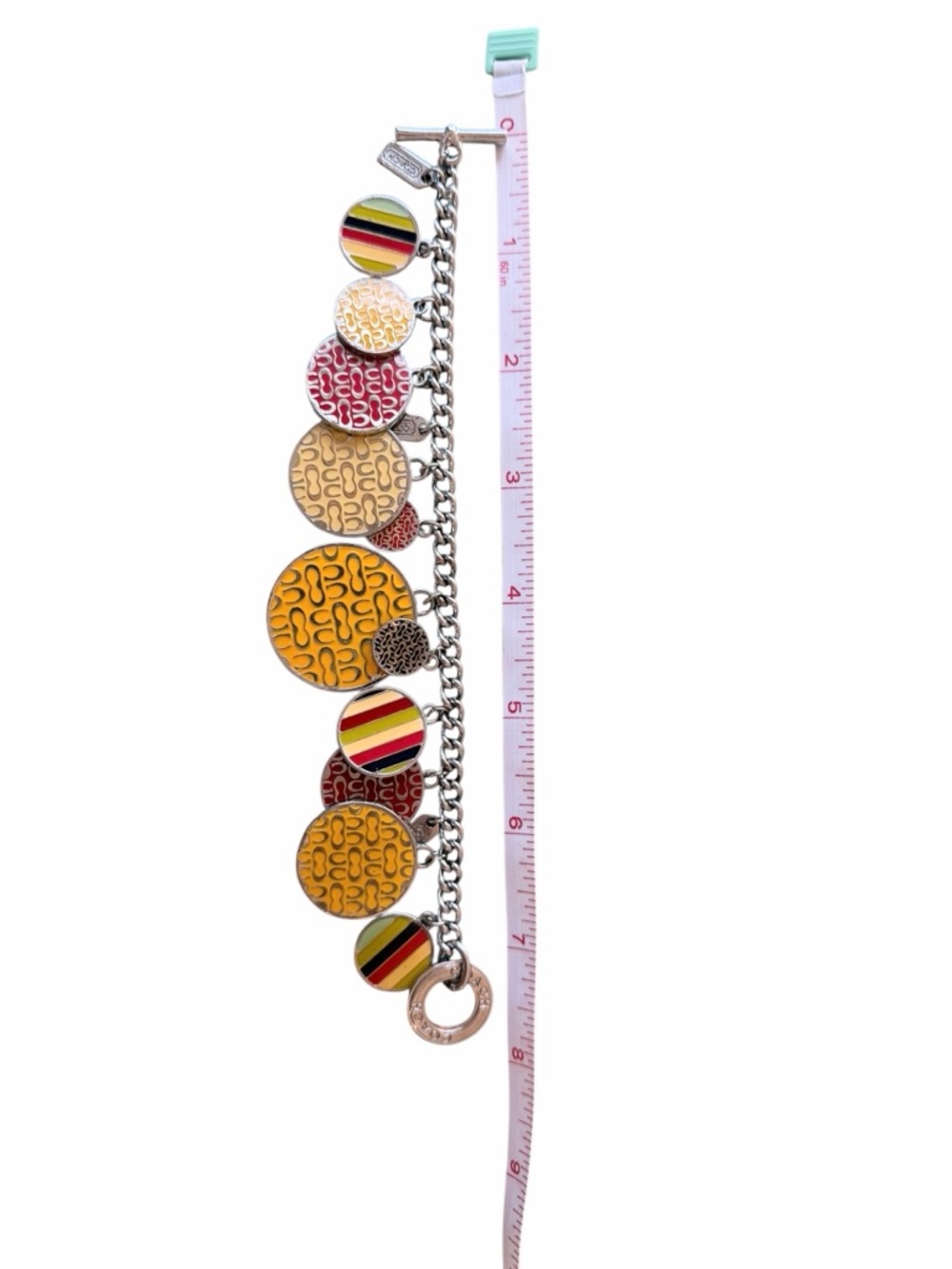 Coach Y2K Vintage Enamel Charm Bracelet | Multicolor Disc Dangles - Picture 4 of 4